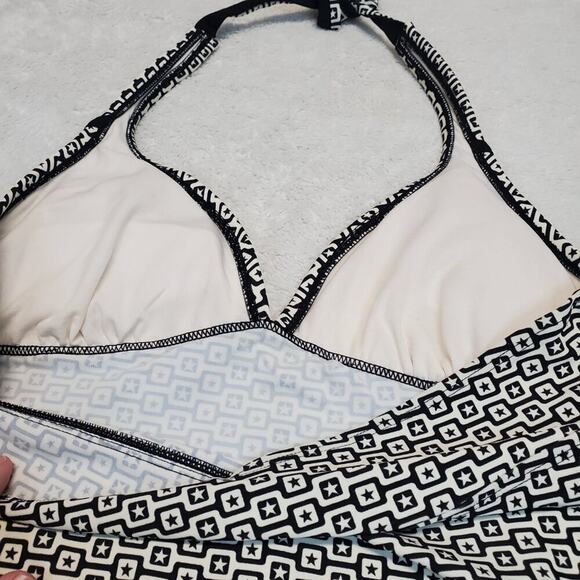 Converse White Black Logo Print 2 piece Halter Top Bikini Swimsuit Swim Bottom L - Picture 3 of 11